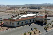 This is an aerial view of Joker's Wild casino on Boulder Highway and the Cadence housing develo ...