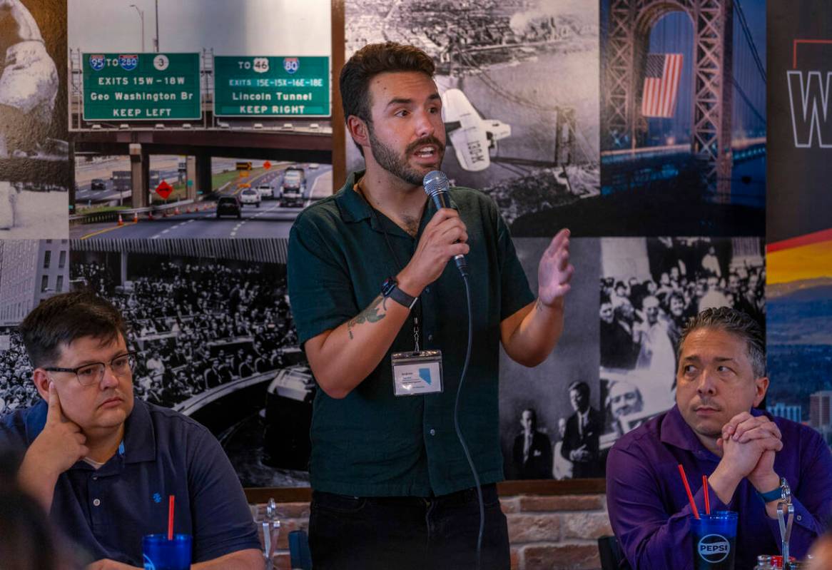 Andrew Clark, a senior field organizer with For Our Future NV, discusses President Biden’s in ...