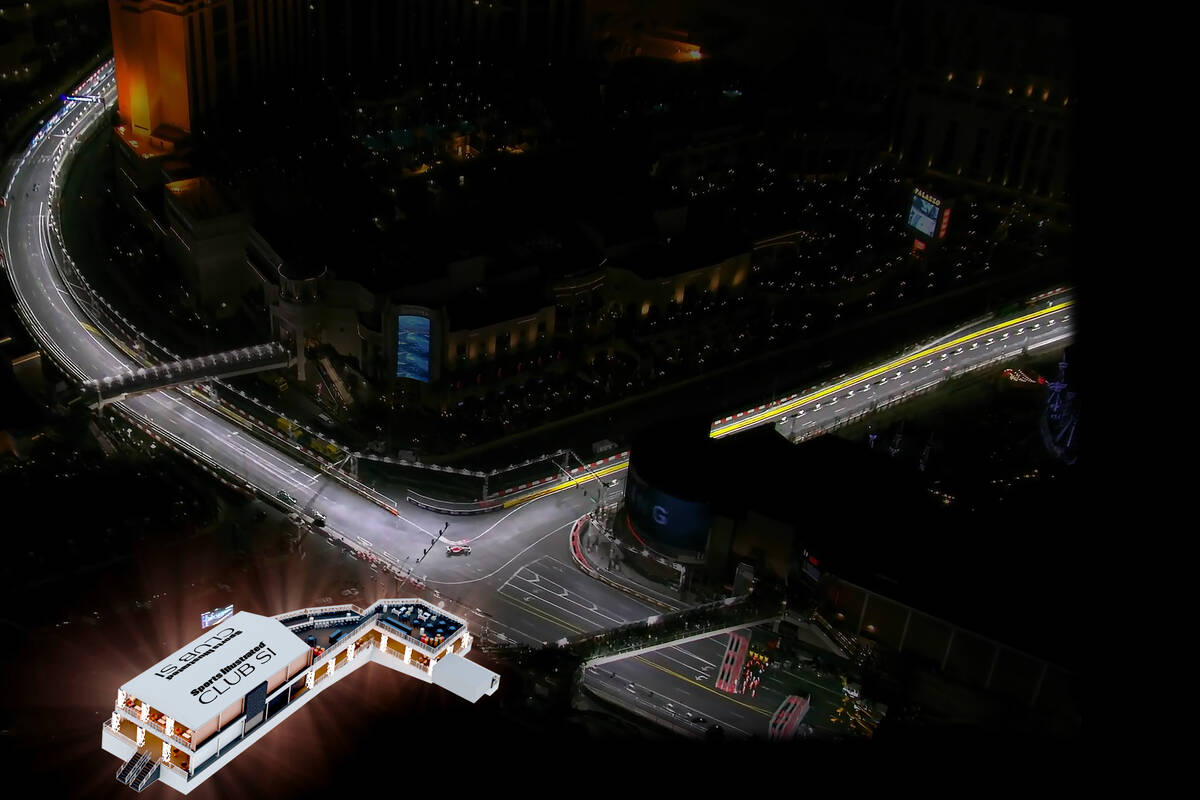 An artist rendering of the Club SI 2024 Las Vegas Grand Prix spectator zone planned to be built ...