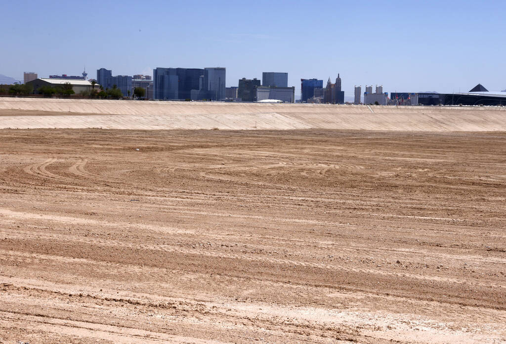 The Tropicana detention basin, a piece of flood control infrastructure, near Russell Road and D ...