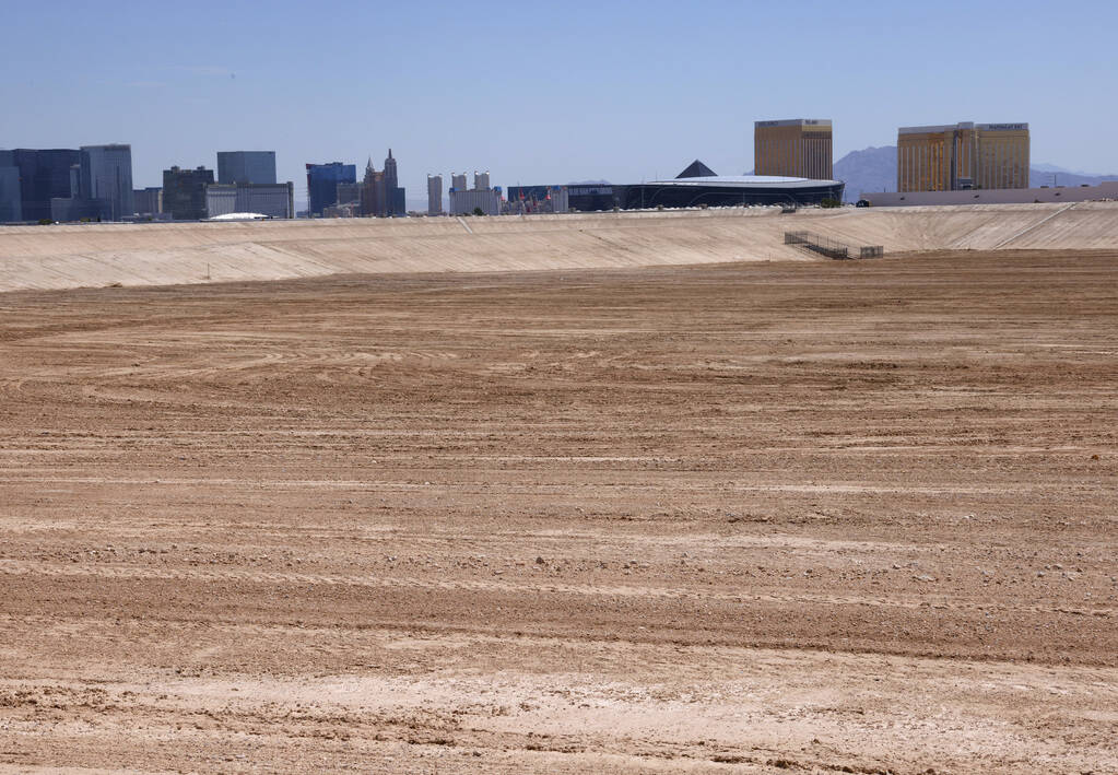The Tropicana detention basin, a piece of flood control infrastructure, near Russell Road and D ...