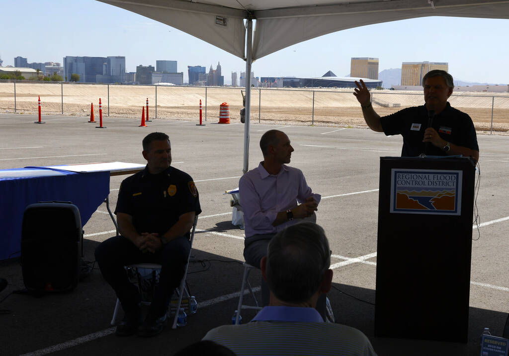 The Tropicana detention basin, a piece of flood control infrastructure, near Russell Road and D ...