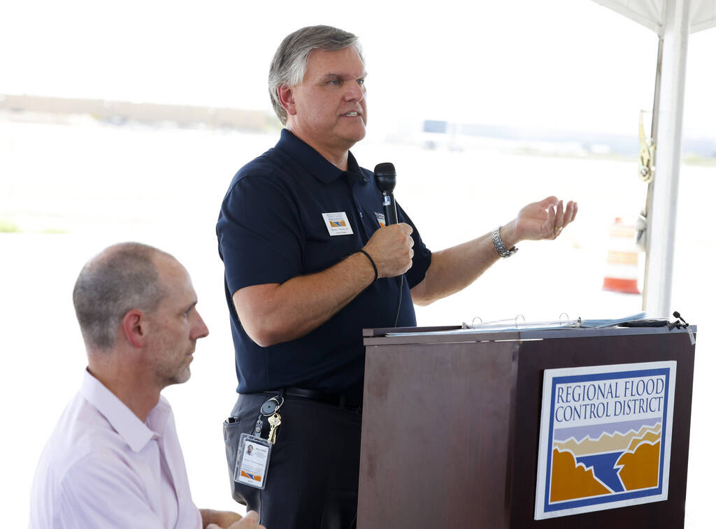 Steven Parrish, general manager for the Regional Flood Control District, speaks during a news c ...