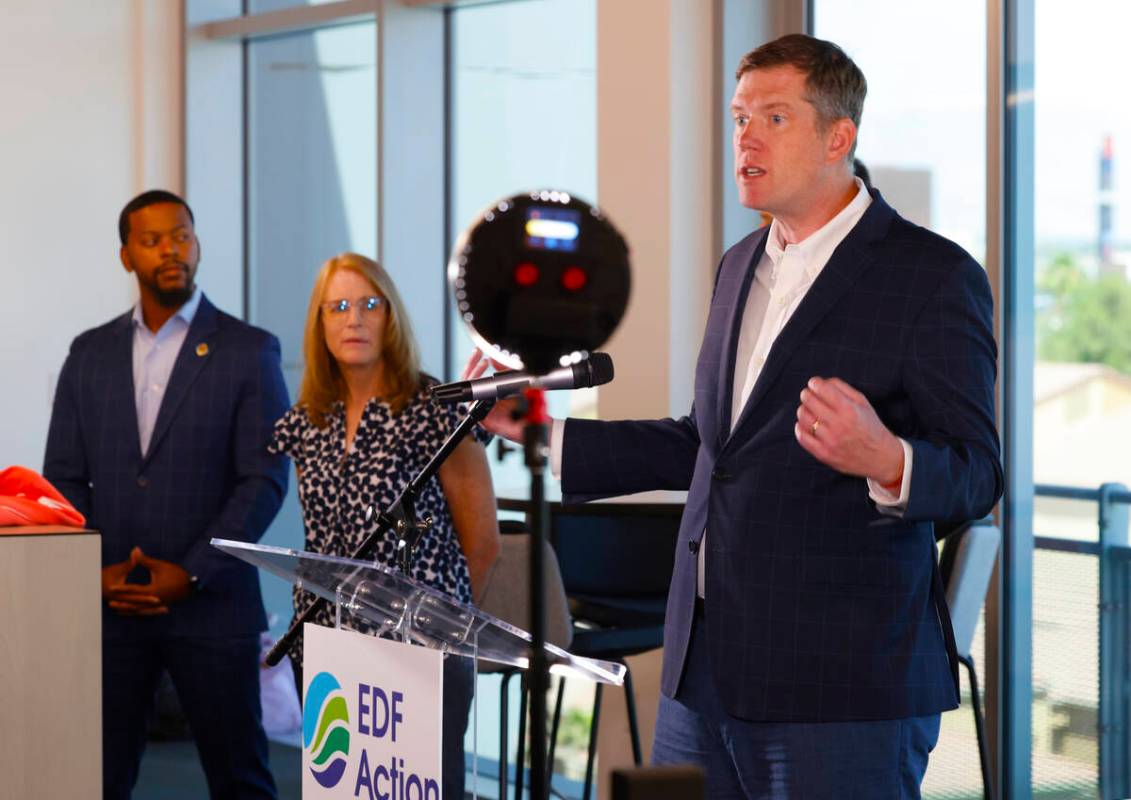Environmental Defense Fund (EDF) Action President David Kieve takes the podium to speaks about ...