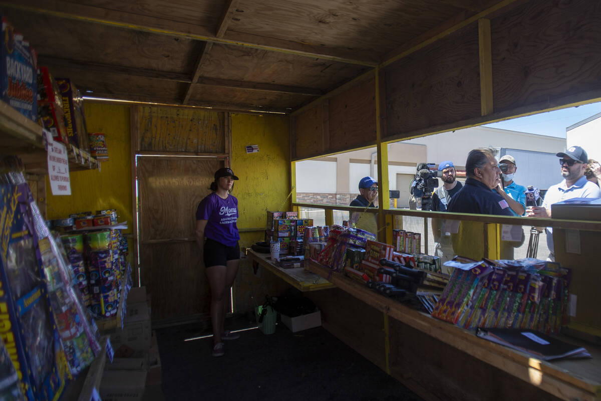 Martin Casillas, right, one of Clark County’s fire prevention inspectors, speaks during a pre ...