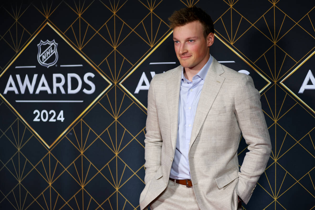 Colorado Avalanche defenseman Cole Makar poses on the red carpet before the NHL Awards at Fonta ...