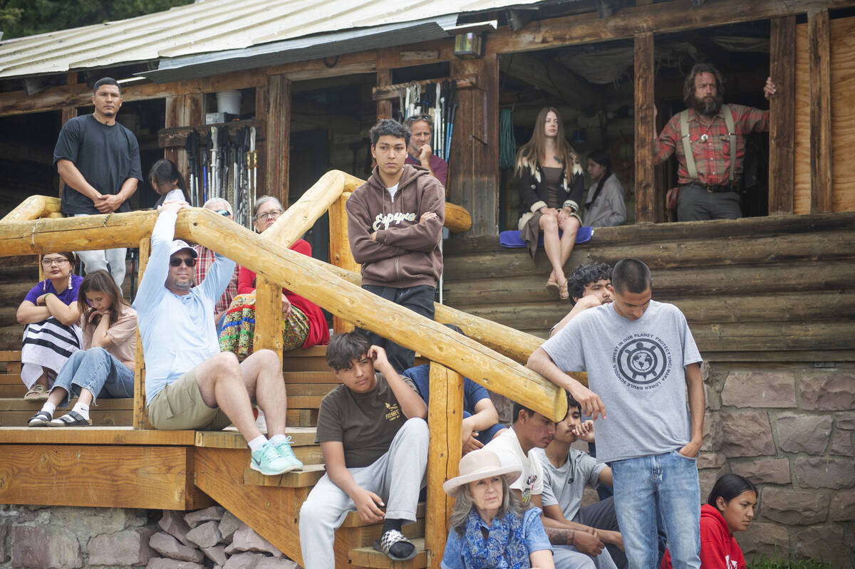 People gather at the headquarters of the Buffalo Field Campaign in West Yellowstone, Mont., for ...