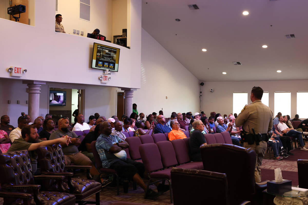 Metropolitan Police Department officer Michael Childs gives a presentation during an active sho ...