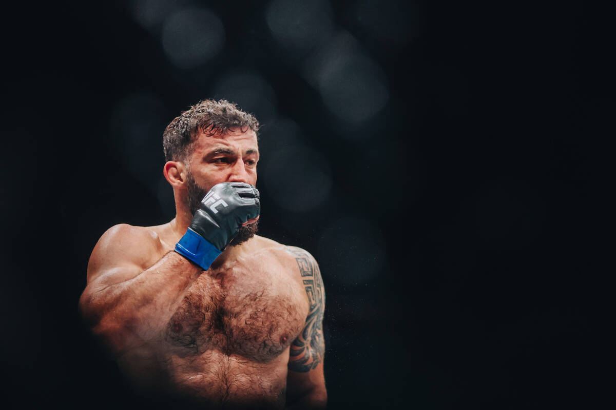 Roman Dolidze is seen during his light heavyweight bout at UFC 303 at T-Mobile Arena on Saturda ...