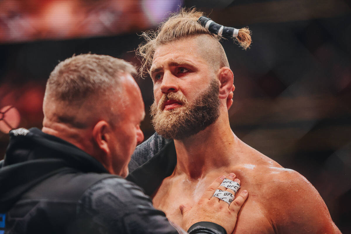 Jiri Prochazka reacts after losing the light heavyweight title bout to Alex Pereira at UFC 303 ...