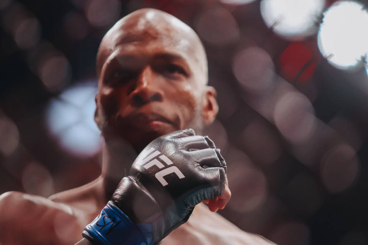 Michael Page walks back during the welterweight bout at UFC 303 at T-Mobile Arena on Saturday, ...