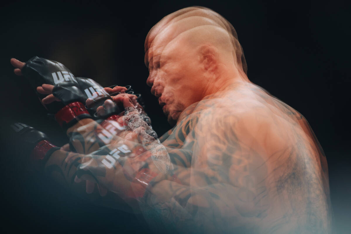 Anthony Smith fights during the light heavyweight bout at UFC 303 at T-Mobile Arena on Saturday ...