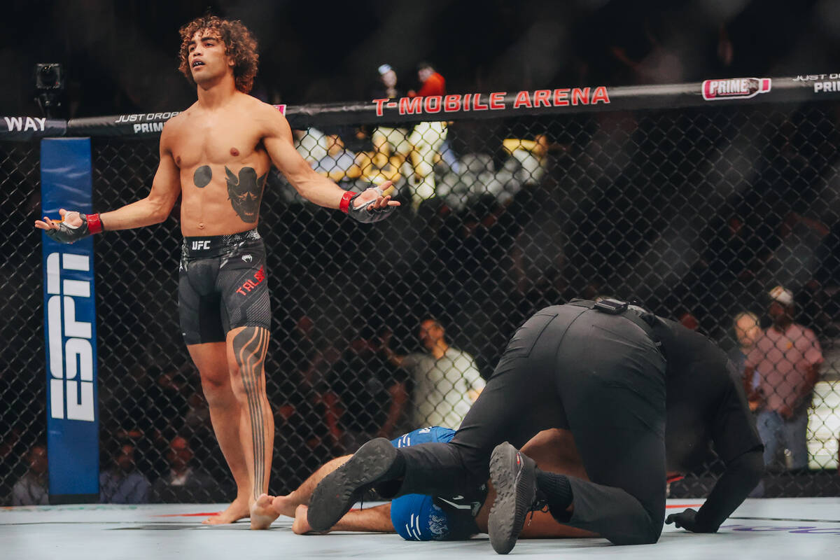 Payton Talbot reacts after knocking out Yanis Ghemmouri within the first 19 seconds during thei ...