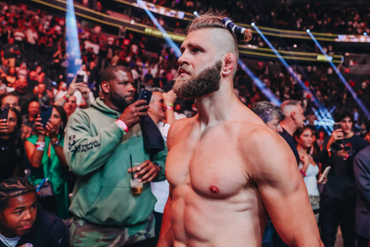 Jiri Prochazka exits the cage after losing the light heavyweight title bout to Alex Pereira at ...