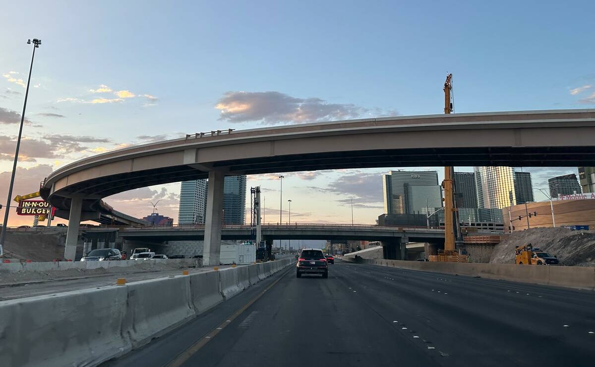 The eastbound flyover ramp under construction from Interstate 15 southbound to Tropicana Avenue ...