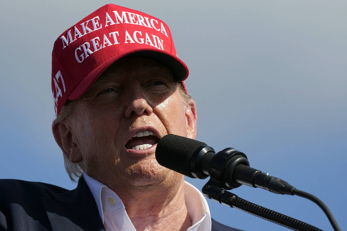 Republican presidential candidate former President Donald Trump speaks at a campaign rally in C ...