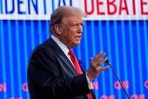 Donald Trump during a presidential debate with President Joe Biden, Thursday, June 27, 2024, in ...