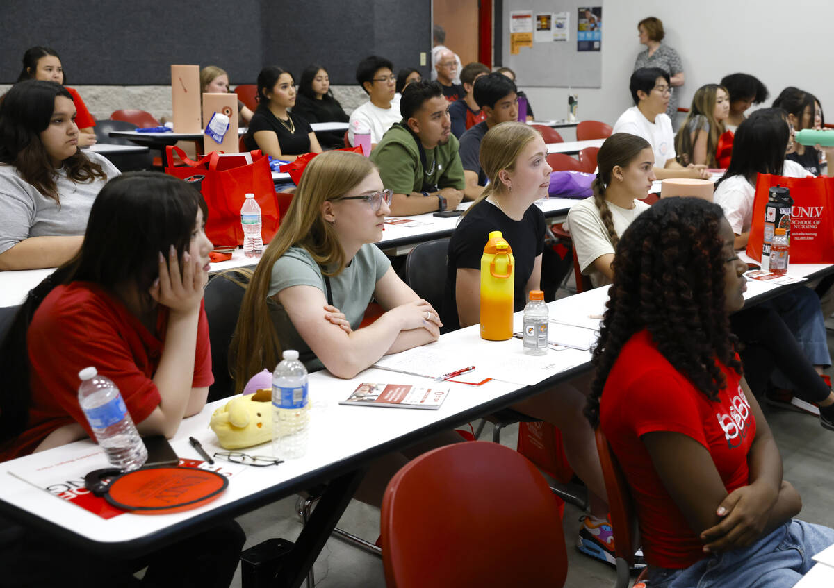 High school students attend the UNLV School of Nursing 5th annual Nurse Camp, on Monday, July 8 ...