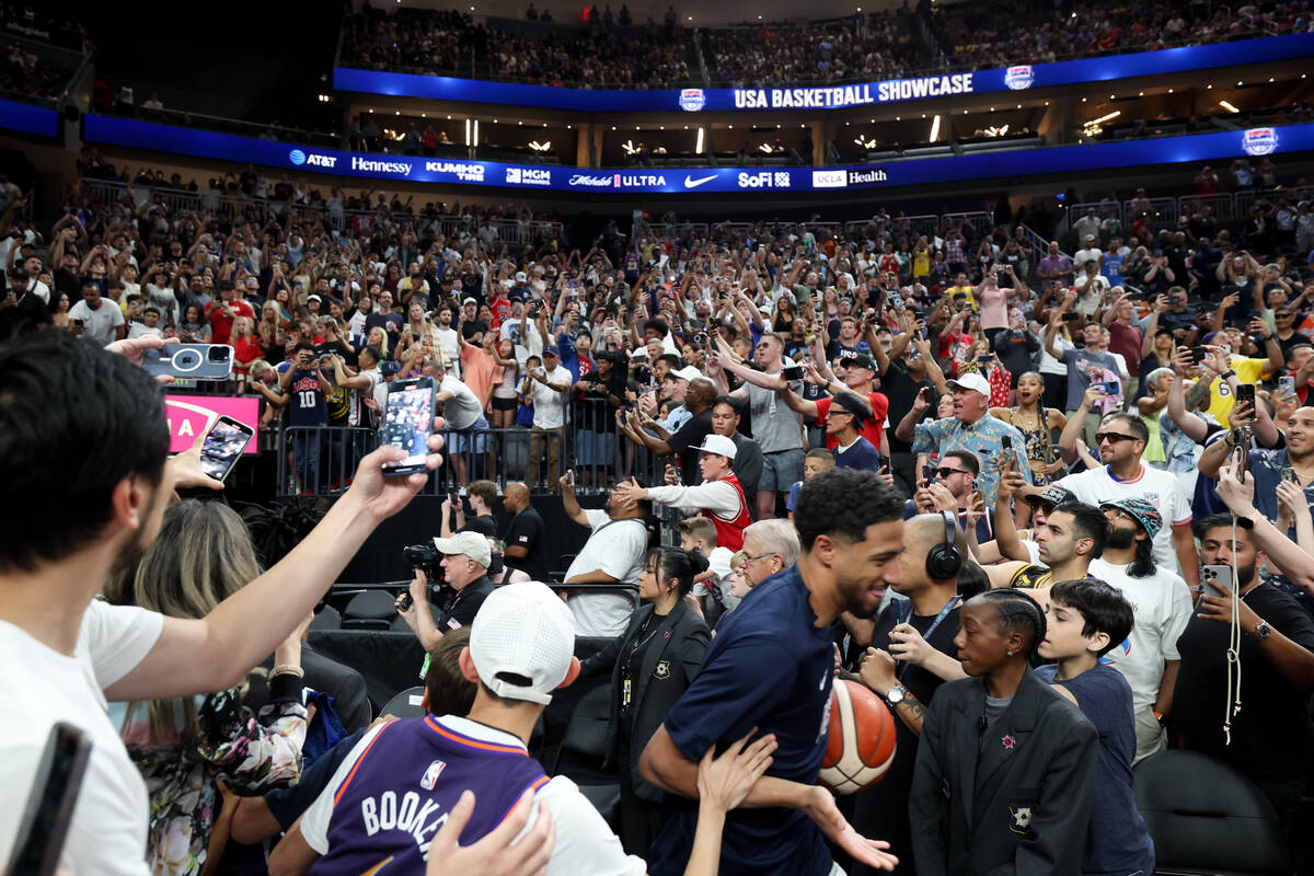 Team USA takes the court for a showcase basketball game against Canada at T-Mobile Arena ahead ...