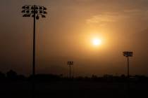 Dust is blown into the sky, obstructing the view of the Spring Mountains, during a haboob, Frid ...