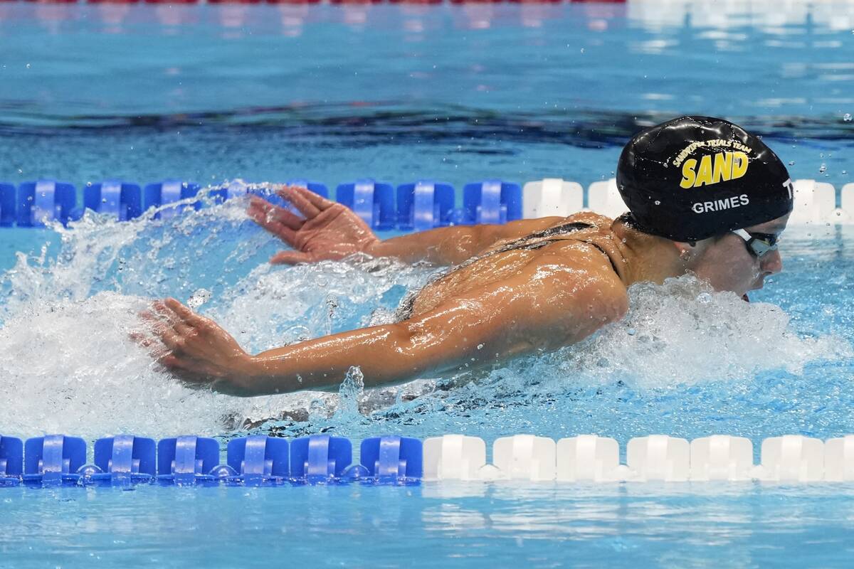 Katie Grimes swims during the Women's 400 individual medley finals Monday, June 17, 2024, at th ...