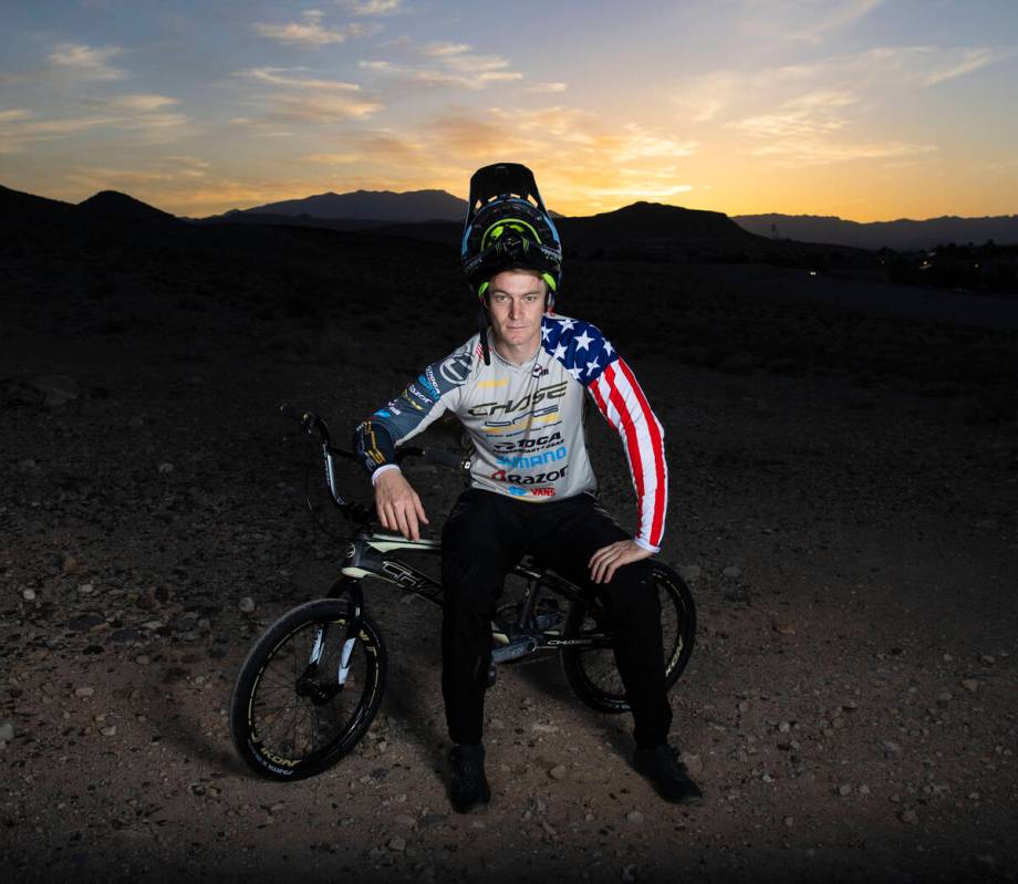 Connor Fields, professional BMX racer, poses for a photo at Olympic Sports Park, on Tuesday, Ap ...