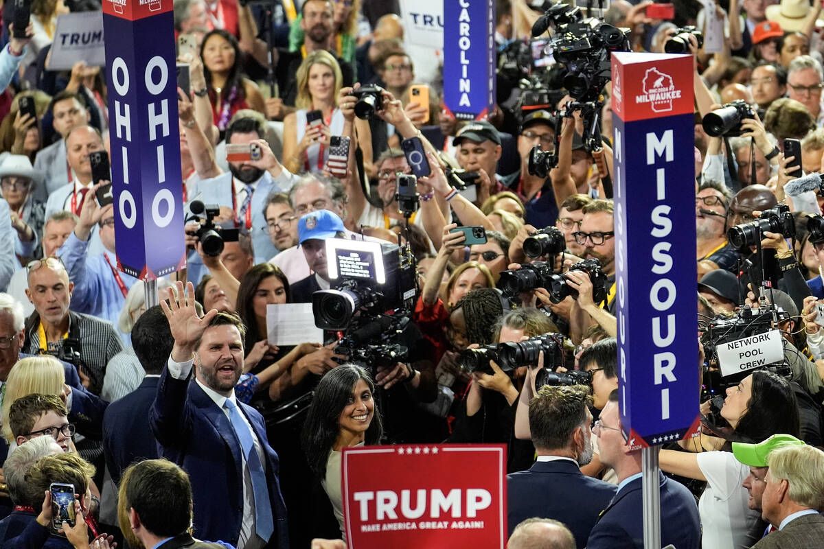 Republican vice presidential candidate Sen. JD Vance, R-Ohio, is introduced during the Republic ...