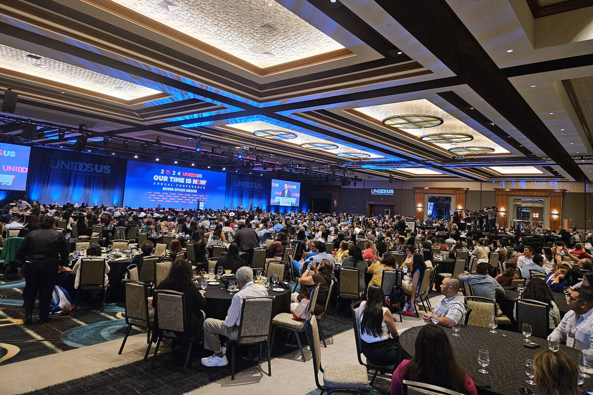 A general view of the UnidosUS convention at the MGM Grand on Monday, July 15, 2024, in Las Veg ...