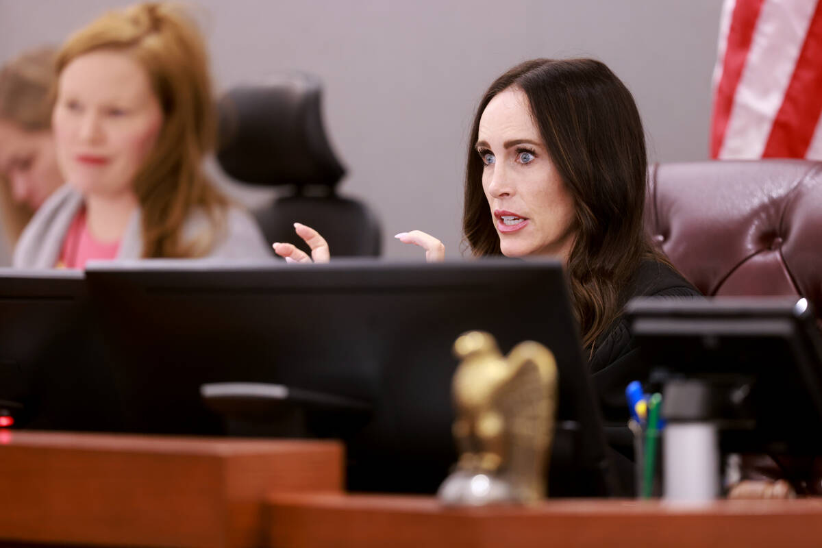 District Judge Jacqueline Bluth presides during a hearing for Jzamir Keys, 17, and Jesus Ayala, ...