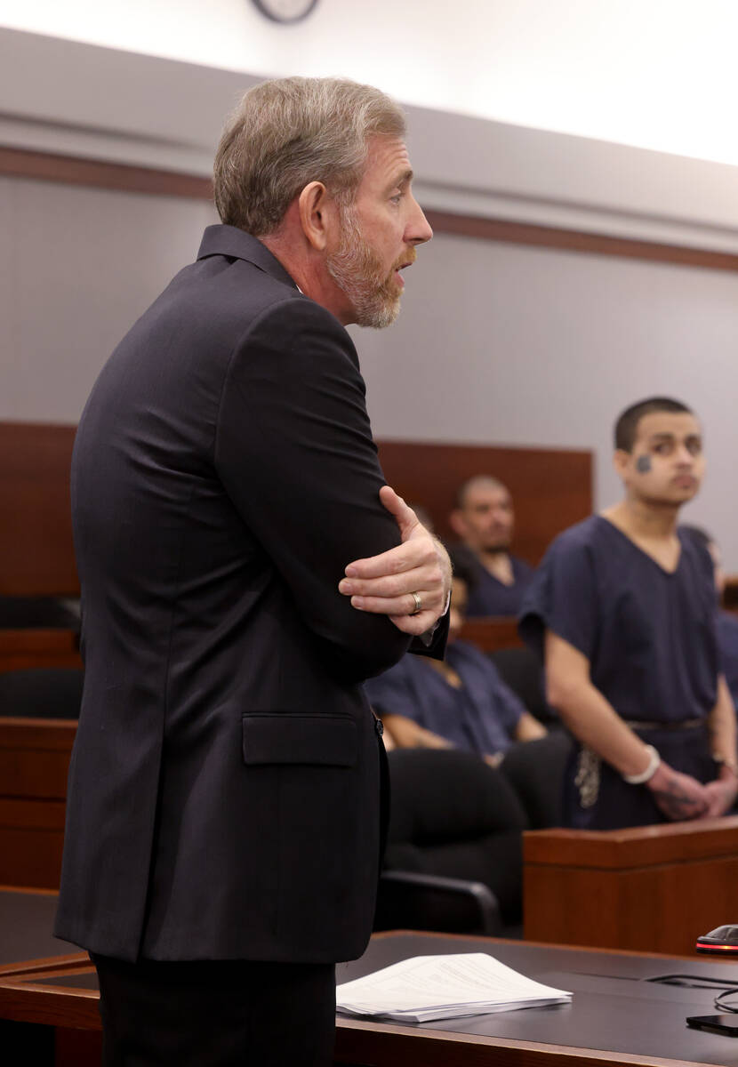 Chief Deputy Public Defender David Westbrook argues in court at the Regional Justice Center in ...