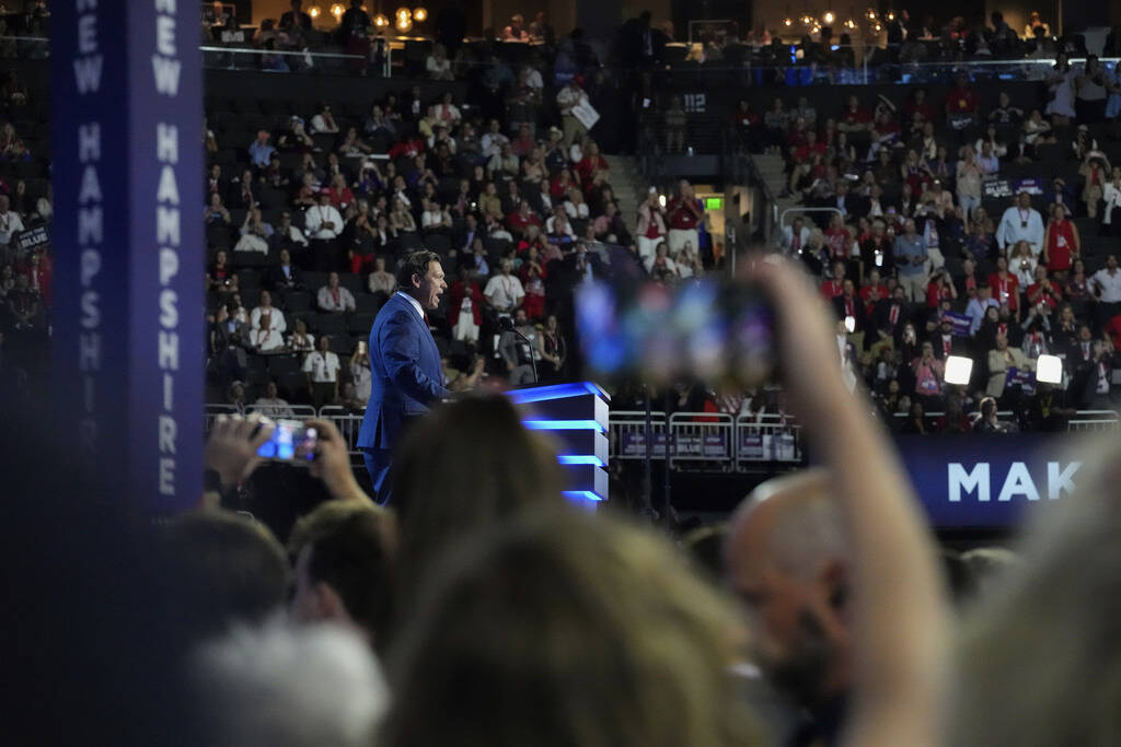 Gov. Ron DeSantis, R-Fla., speaks during the Republican National Convention Tuesday, July 16, 2 ...