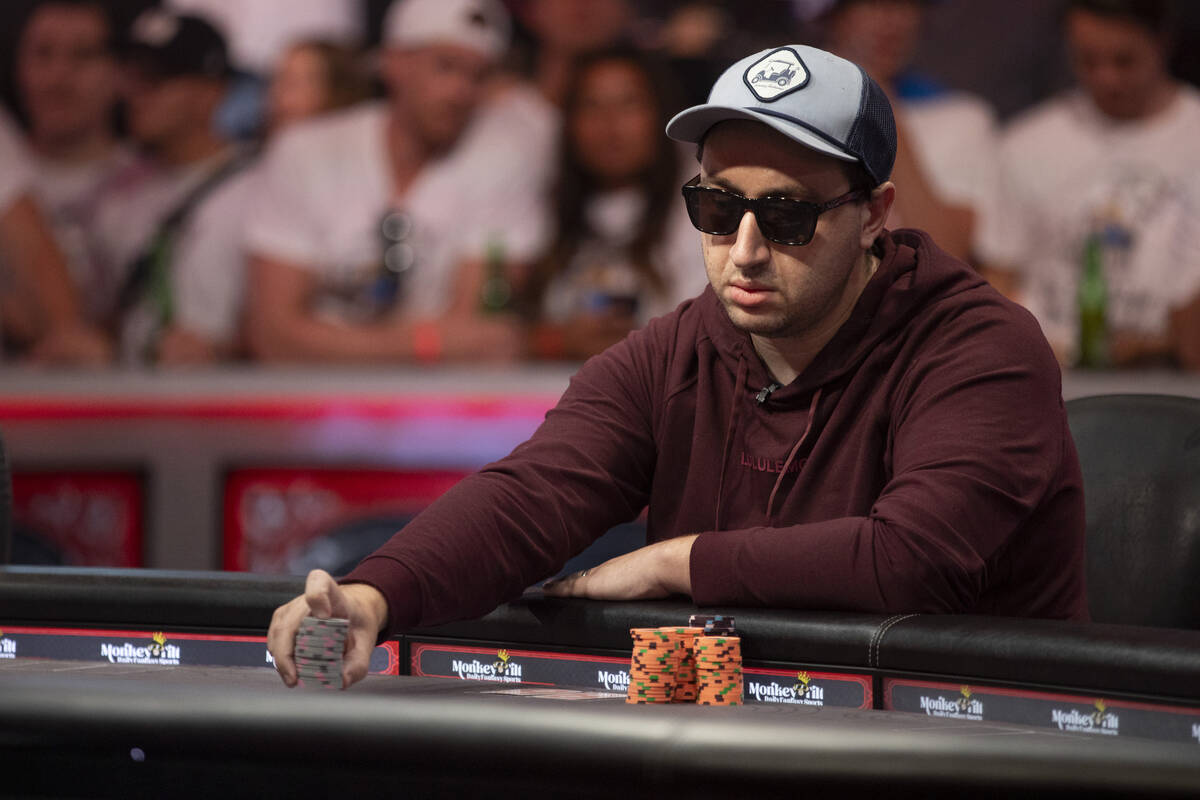 Jordan Griff places a large bet while competing in the final table of the World Series of Poker ...