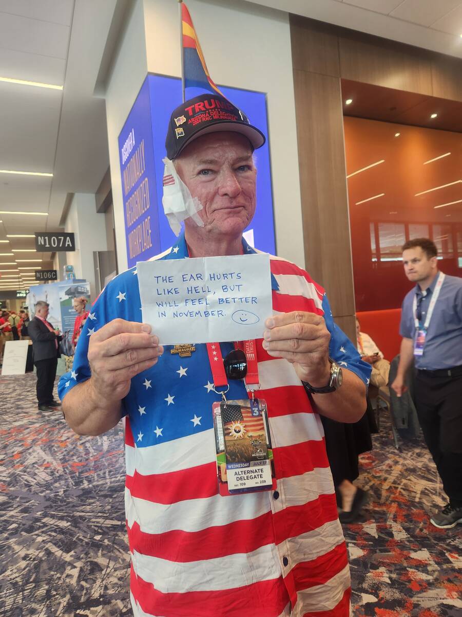 Arizona resident Eric Neilson poses for a photo in the Baird Center on Wednesday. He wears a pa ...