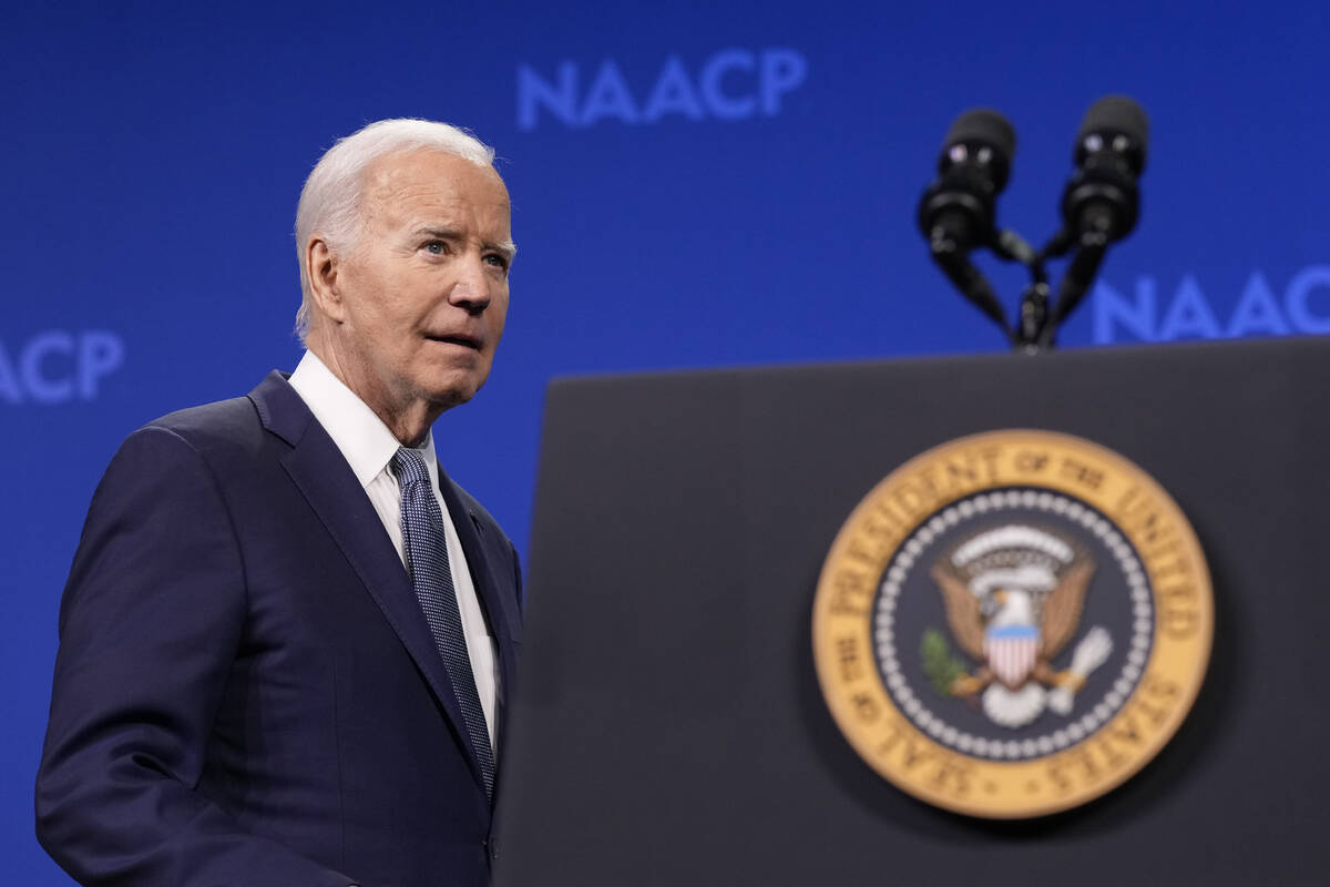 President Joe Biden takes the stage to speak at the 115th NAACP National Convention in Las Vega ...