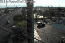 A Metropolitan police unit at the scene of a dead body near Las Vegas Boulevard North and East ...