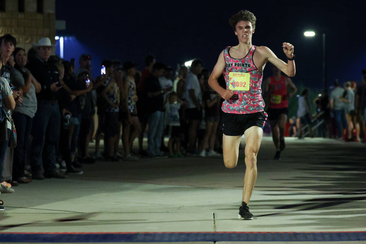 Sky Pointe’s Kaden Lay takes his final steps during the Red Rock Running Company Invitat ...