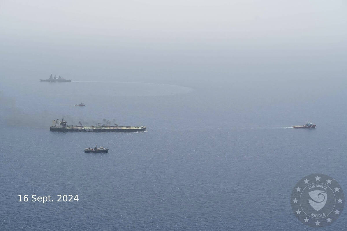 In this photo released of EUNAVFOR ASPIDES, the EU naval mission working in the Red Sea, on the ...