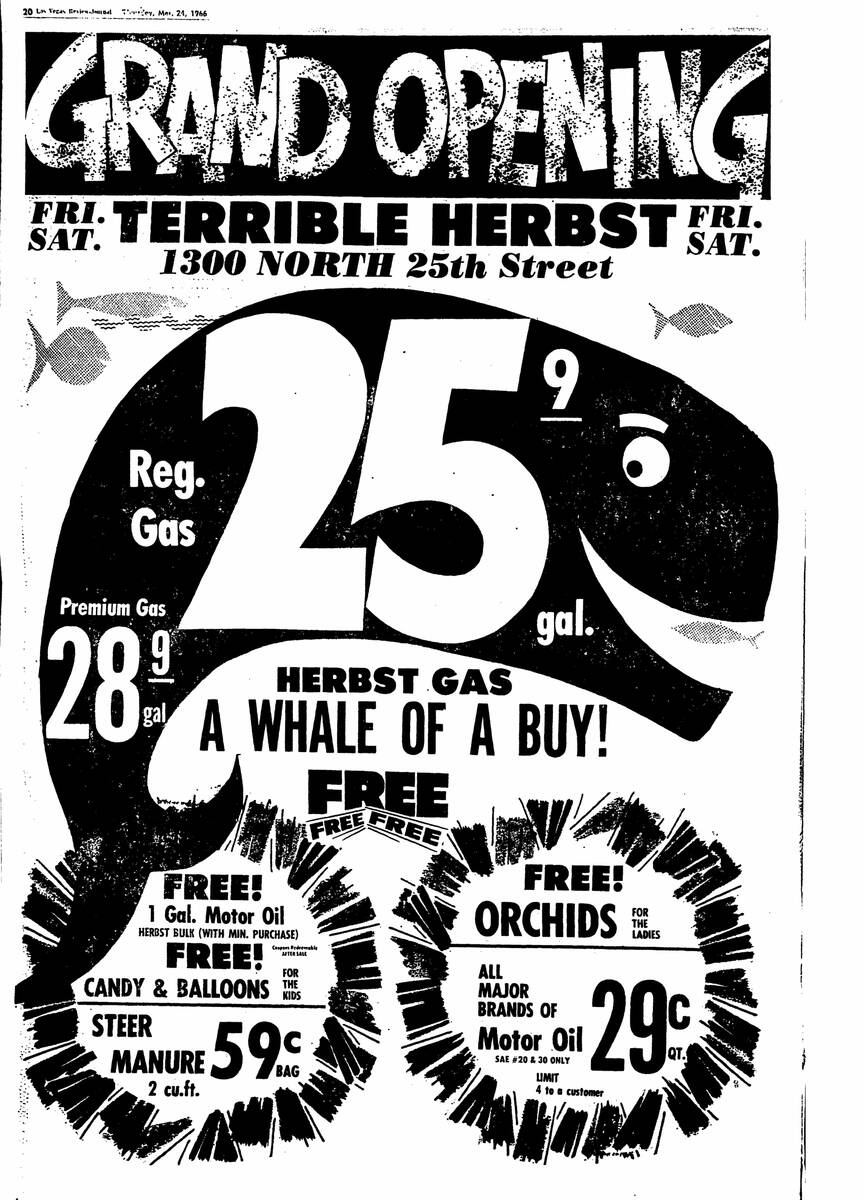 An advertisement from Terrible Herbst in the Las Vegas Review-Journal, published March 24, 1966 ...