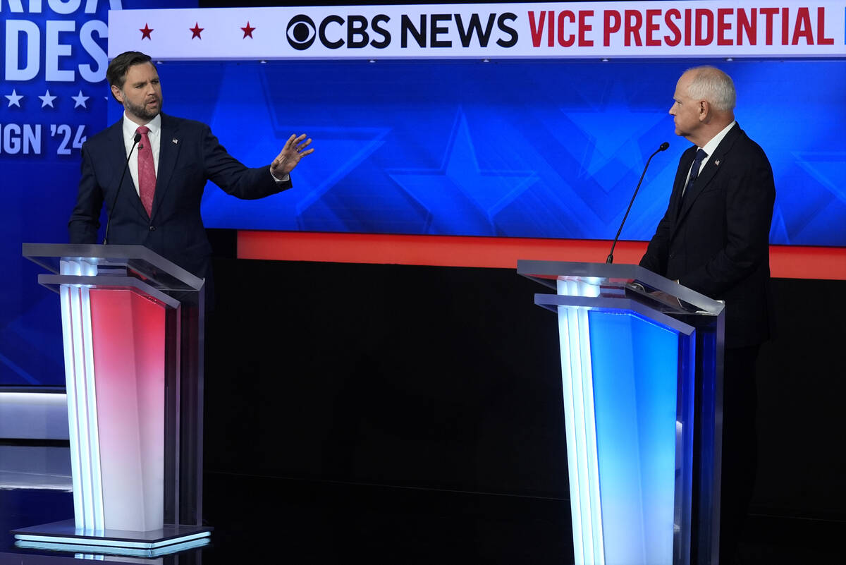Republican vice presidential nominee Sen. JD Vance, R-Ohio, speaks during a vice presidential d ...