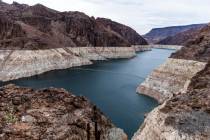 The bathtub ring on Lake Mead is well defined above Hoover Dam at the Lake Mead National Recrea ...