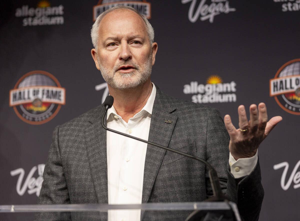 LVCVA President and CEO Steve Hill speaks during the announcement of the 2027 Hall of Fame Seri ...