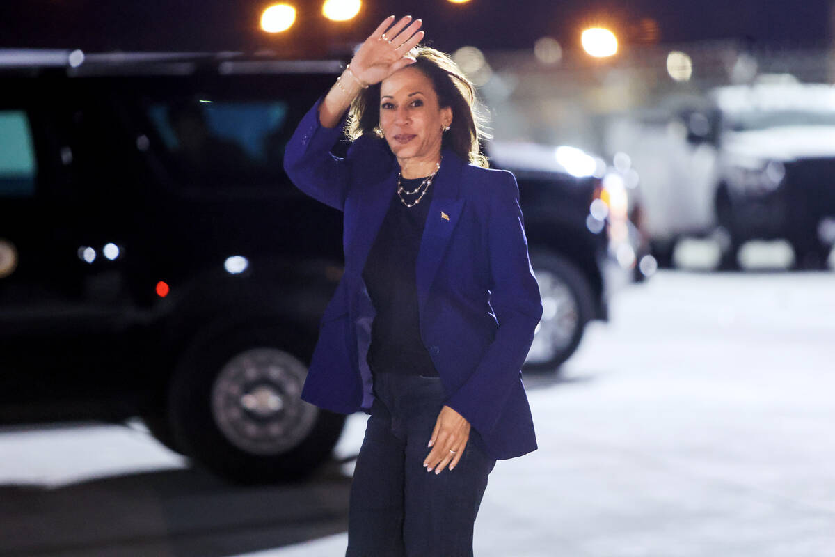Democratic presidential nominee Vice President Kamala Harris arrives at Harry Reid Internationa ...