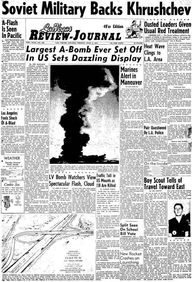 The front page the July 5, 1957, Las Vegas Review-Journal. (Review-Journal)