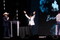 Judy Wagner acknowledges the crowd after the premier of documentary "Nice Job, Cowgirl: Th ...