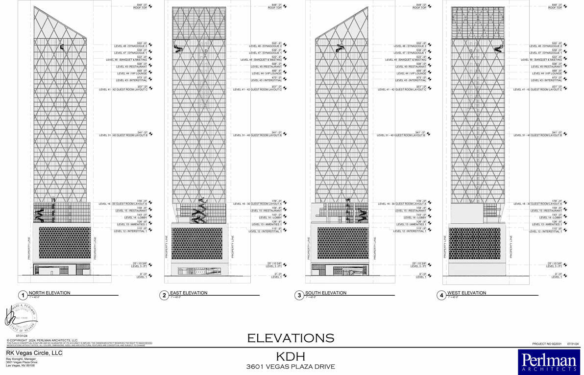 A rendering of the elevations for the 648-foot, 486-room non-gaming KDH Hotel, just west of Tre ...