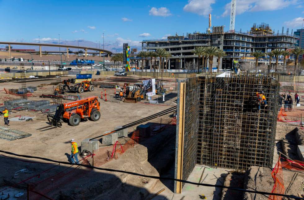 A construction crew begins to develop dual hotels during the AC/Element Symphony Park Hotel gro ...