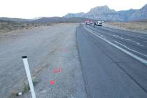 The crash investigation scene were a North Las Vegas motorcyclist died Thursday, Jan. 2, 2025, ...