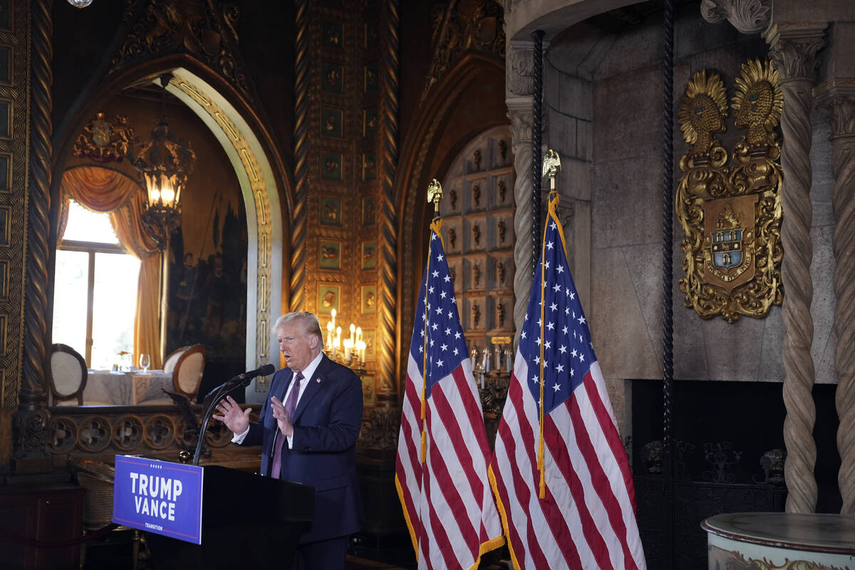 President-elect Donald Trump speaks during a news conference at Mar-a-Lago, Tuesday, Jan. 7, 20 ...