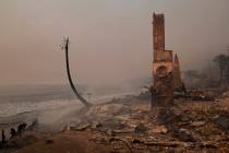 A beachfront property is damaged by the Palisades Fire Thursday, Jan. 9, 2025 in Malibu, Calif. ...