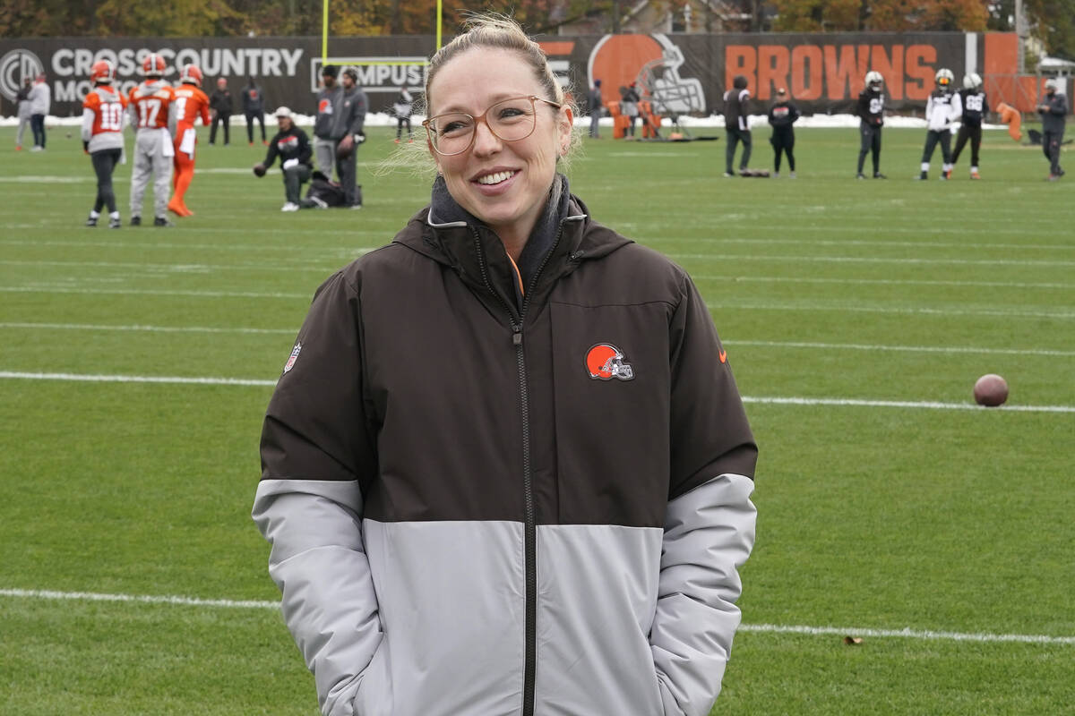 FILE - Catherine Hickman, assistant GM & vice president of football operations for the Clev ...